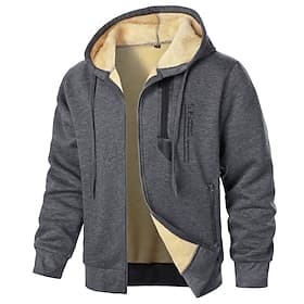 Men's Hoodie Full Zip Hoodie Fleece Jacket Sherpa Linend Fleece lined Hoodie Black Red Navy Blue Gray Hooded Plain Sports  Outdoor Daily Holiday Polyester Vint