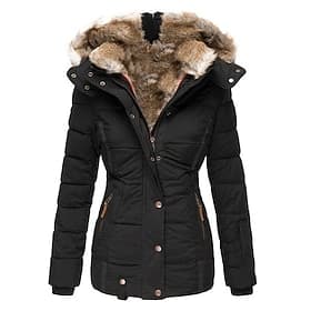 Women's Puffer Jacket Daily Winter Long Coat Fashion Streetwear Jacket Long Sleeve Fur Trim Patchwork Black Pink Navy Blue