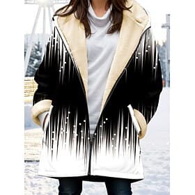 Women's Coat Outdoor Zipper Color Gradient Warm Fashion Regular Fit Outerwear Long Sleeve Fall Black S