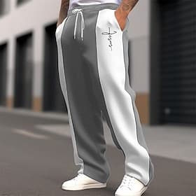Men's Christmas Pants Sweatpants Trousers Straight Leg Sweatpants Pocket Drawstring Elastic Waist Color Block Cross Comfort Christmas Sports Outdoor Fashion Ca