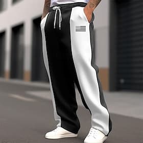 Men's Sweatpants Trousers Straight Leg Sweatpants Drawstring Pocket Elastic Waist Color Block National Flag Comfort Christmas Sports Outdoor Fashion Casual Bla