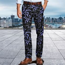 Men's Graphic Dress Pants Mid Waist Casual Outdoor Vacation Dailywear Zipper Pocket Summer Spring Fall 3D Print Yellow Red Blue
