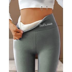 Women's Fleece Lined Leggings Fleece Pants Tights Leggings Fashion Comfort Full Length High Waist Letter Patchwork Thermal Warm Soft Breathable Micro-elastic C