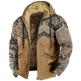 Herre Cowboy Rådyr Fleece Hattetrøje Hettegensere Hattetrøje Langermet Hettegenser Med hette Mote 3D-utskrift Sport  Utendørs Feriereise Gateklær Kakifarget Sn