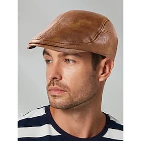 stilig brun, flat caps i imitert skinn med vintage finish  perfekt for uformelle og dressede anledninger