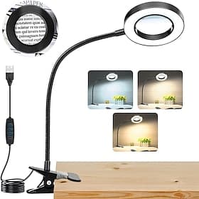 Magnifying Mirror Table Lamp with Adjustable Gooseneck – LED Clip Lamp with 3 Color Dimming, Night Light for Nail Repair  Reading 1PC