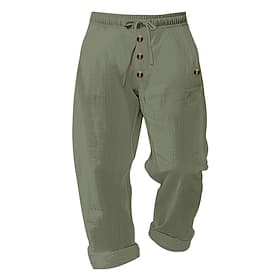 Men's Linen Pants Trousers Summer Pants Beach Pants Drawstring Elastic Waist Buttons Plain Comfort Breathable Full Length Casual Daily Holiday Fashion Classic