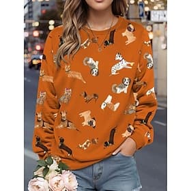 Women's Sweatshirt Crew Neck Long Sleeve Orange Beige Fall  Winter