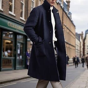 Men's Overcoat Trench Coat Long Trench Coat Vacation Daily Fall  Winter Polyester Thermal Warm Windproof Outerwear Clothing Apparel Fashion Classic Plain Pocke