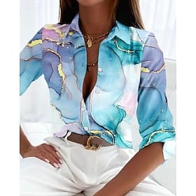 Women's Shirt Linen Like Breathable Lightweight Button Down Tunic Shirt Collar Long Sleeve Elegant Fashion Daily Abstract s Print Regular Tops Casual Pink Blue