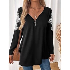 Women's T Shirt Fashion Modern Casual Long Sleeve Regular Tops V Neck Daily Weekend Black Fall Winter