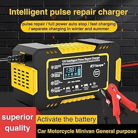 Intelligent 12V Car Battery Charger  Maintainer - 6A Pulse Repair LCD Display AGM GEL SLA  Wet Cell Temperature Compensation 4-100Ah Range
