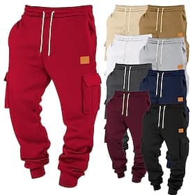 Men's Athletic Pants Joggers Trousers Cargo Sweatpants Pocket Drawstring Elastic Waist Plain Comfort Sports Outdoor Daily Fashion Casual Black White Micro-elas thumbnail 2