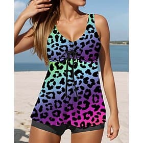 Women's Leopard Print Swimwear Bikini Swimsuit Solid Color Elegant Fashion Bathing Suits