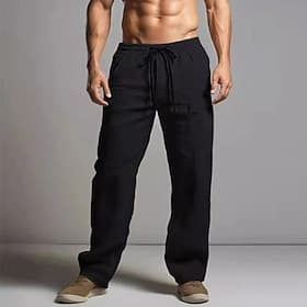 Men's Linen Pants Trousers Summer Pants Beach Pants Elastic Waist Drawstring Straight Leg Plain Comfort Breathable Full Length Casual Daily Holiday Fashion Cla