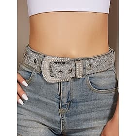 Women's Rhinestone Embellished Western Belt with Sparkling Buckle, Adjustable Fashion Belt for Jeans, Parties, and Casual Wear