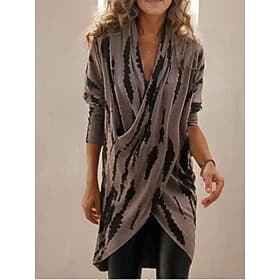 Women's Blouse Elegant Ladies Casual Long Sleeve Long Tops V Neck Vacation Party Going out Brown Spring Fall