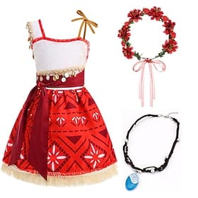 Princess Moana Dress Necklace Costume Movie TV Theme Costumes for Girls' Kid's Carnival Children's Day Beach Party Birthday