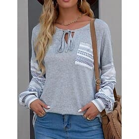 Women's Sweatshirt Casual Plain Striped Street Dailywear Crew Neck Patchwork Print Long Sleeve Red Green Gray Fall Winter