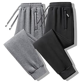 Men's Sweatpants Joggers Trousers Winter Pants Drawstring Pocket Elastic Waist Solid Color Warm Outdoor Full Length Casual Daily Casual Athleisure Black Light