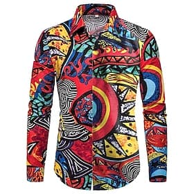 Men's Floral Vintage Colorful Shirt Summer Hawaiian Shirt Aloha Shirt Long Sleeve Shirt Turndown Vintage Designer Ethnic Style Vacation Party Going out Black W