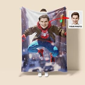 Superhero Blanket Personalized Spider Blanket with Picture customized Throw Blanket for Boys Valentines Day Birthday Gift for Super Hero Lover