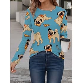 Women's T Shirt Fashion Cute Regular Tops Long Sleeve Crew Neck Daily Going out Weekend Blue Fall Winter