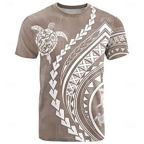 Men's Turtle Maori T Shirt Short Sleeve T shirt 3D Print Crew Neck Shirt Fashion Ethnic Daily Street Khaki Summer Spring Clothing Apparel S M L XL XXL XXXL