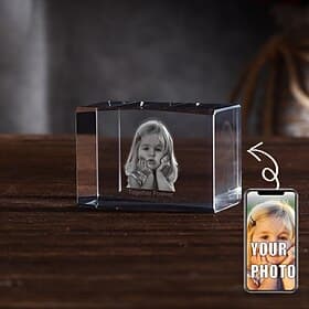 Personalized 3D Engraved Crystal Photo Gift Custom Rectangle Shaped Holographic Laser Photo Decoration Birthday,Valentine's Wedding Memorial, Mother's Day,Chri thumbnail 4