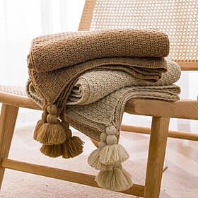 Fringed Ribbed Knit Blanket Solid Color Throw for Bed and Sofa Stylish and Cozy Design Perfect for Lazy Days, Fashionable Shawls, or Home Textiles Soft and Com