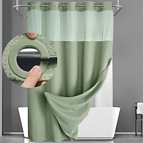 Waffle Weave Shower Curtain 180cm180cm(7070) with Snap-in Fabric Liner Set, Solid Colored Hotel Style for Bathroom with Mesh Top Window