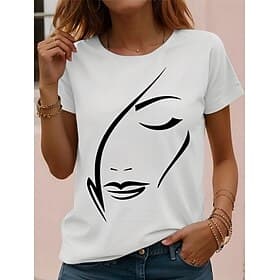 Women's T shirt Tee Black White Red Floral Short Sleeve Casual Daily Basic Round Neck Regular S