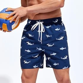 Men's Shark Sea Creatures Swim Trunks Swim Shorts Board Shorts Mid Waist Streetwear Hawaiian Casual Vacation Daily Holiday Drawstring Elastic Waist 3D Print De