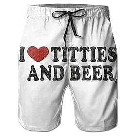 Herren Mit Buchstaben bedruckt Lustig Bier Badehosen Badeshorts Boardshorts Mittlere Taille Streetwear Hawaiianisch Lässig Täglich Ferien Tasche Kordelzug Elas
