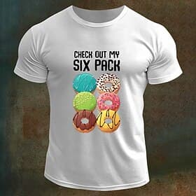 Mens T-Shirt Funny 'Check Out My Six Pack' Donut Graphic Pun Short Sleeve