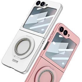 telefoon hoesje Voor Samsung Galaxy Z Flip 4 Achterkant met standaard Schokbestendig Retro Gehard glas PC