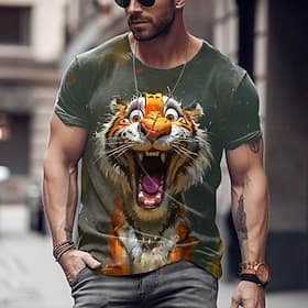 Hombre Tigre Gracioso Camiseta Manga Corta Camiseta Impresión 3D Cuello Barco Camisa Exagerado Design Fiesta Festivos Verde Oscuro Verano Primavera Ropa S M L