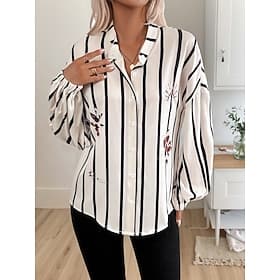 Women's Shirt Blouse Casual Print Long Sleeve Regular Tops Shirt Collar Daily Beige Fall Winter