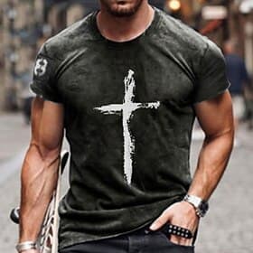Men's Cross T Shirt Distressed T Shirt Short Sleeve T shirt Crew Neck Shirt Vintage Designer Basic Casual Daily Weekend Blue Red Dark Gray Summer Clothing Appa