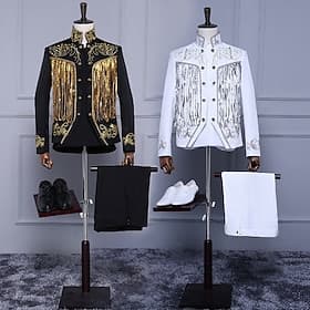 Retro Vintage 1980s Pants Outfits Suits  Blazers Prince Aristocrat Sequins Jacquard Fancy Dress Men's Halloween Carnival Masquerade Party Performance Pride Par