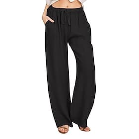 Women's Linen Pants Solid Color Full Length Black Spring Fall