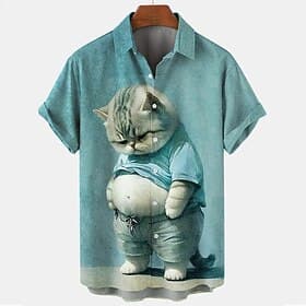 Men's Catus Casual Shirt Button Up Shirt Short Sleeve Ugly Casual Casual Summer Spring Turndown Button Up Yellow Red Green