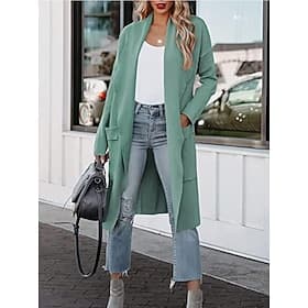 Women's Casual Jacket Outdoor Pocket Solid Color Windproof Fashion Regular Fit Outerwear Long Sleeve Fall Blue S