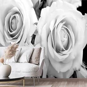Flower 3D Wallpaper Black and White Home Decoration Wall Mural Roll Peel and Stick Removable PVC/Vinyl Material Self Adhesive/Adhesive Required Wall Decor for