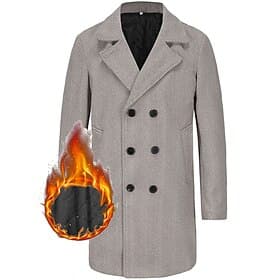 Men's Overcoat Trench Coat Long Trench Coat Vacation Daily Fall  Winter Polyester Thermal Warm Windproof Outerwear Clothing Apparel Fashion Classic Plain Pocke thumbnail 3