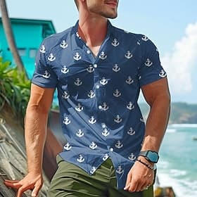 Men's Anchor Casual Shirt Summer Hawaiian Shirt Aloha Shirt Short Sleeve Hawaiian Casual Resort Vacation Causal Casual Summer Spring Turndown Button Up Yellow