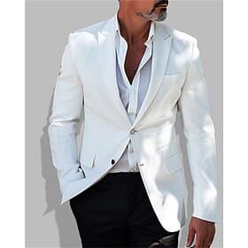 Men's Blazer Business Cocktail Party Wedding Party Fashion Casual Spring   Fall Polyester Solid Color Buttons Pocket Comfortable Single Breasted Blazer White