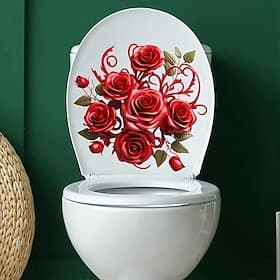 Valentine's Day Rose Flower Toilet Seat Cover for Bathroom Surface Decoration