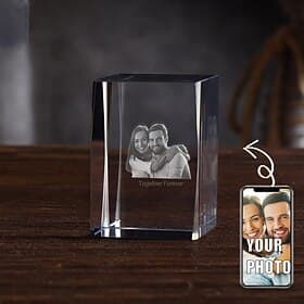 Personalized 3D Engraved Crystal Photo Gift Custom Rectangle Shaped Holographic Laser Photo Decoration Birthday,Valentine's Wedding Memorial, Mother's Day,Chri
