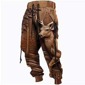 Men's Optical Illusion Hunting Deer Sweatpants Trousers Mid Waist Drawstring Elastic Waist Active Vintage Casual Outdoor Streetwear with Pockets Spring Fall 3D
